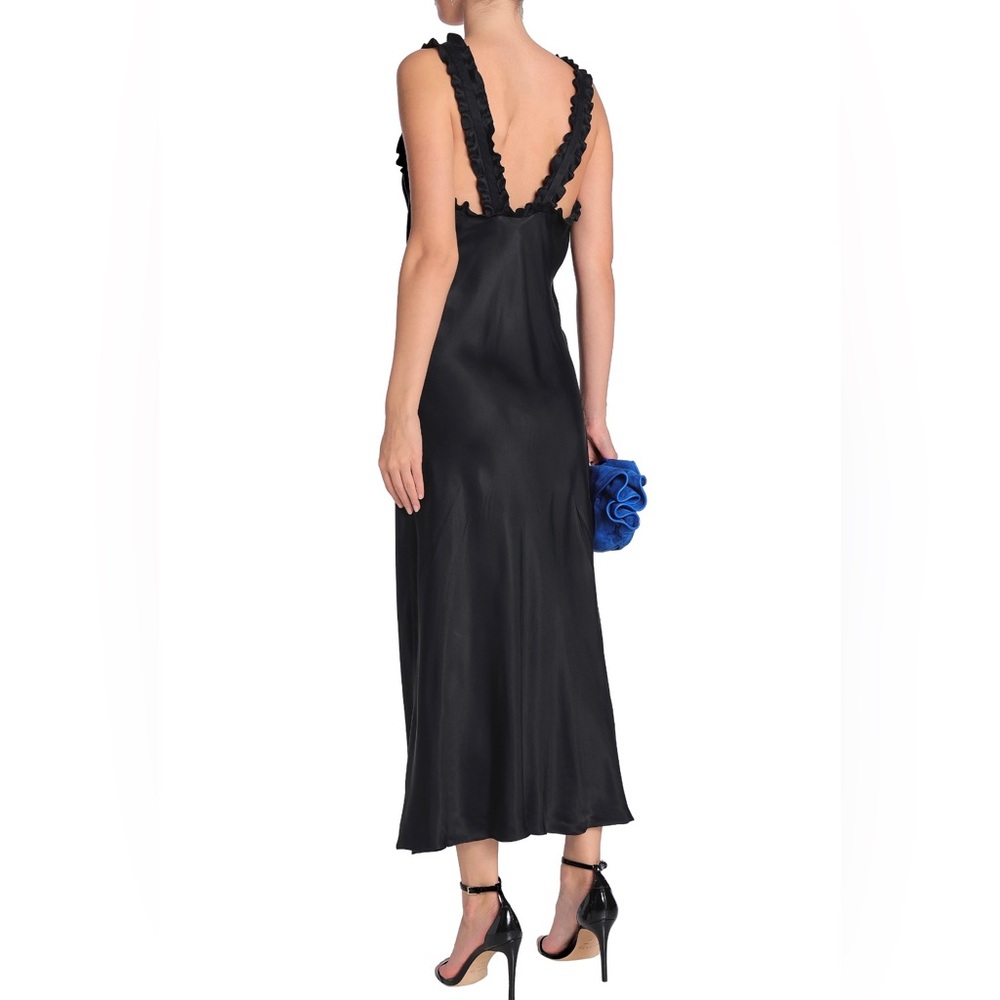 Tibi Ruffled-Trimmed Washed Satin Midi Dress - Picture 3 of 7